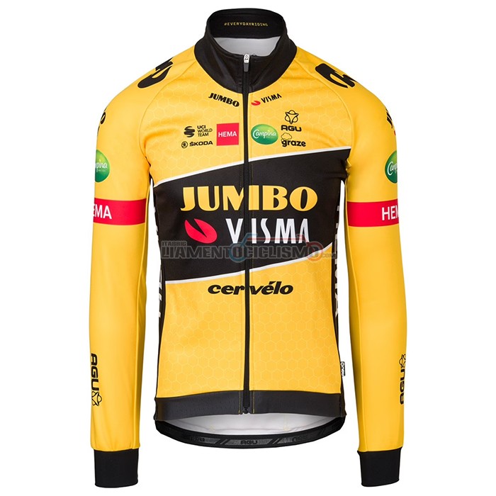 Abbigliamento Ciclismo Jumbo Visma Manica Lunga 2022 Nero Giallo